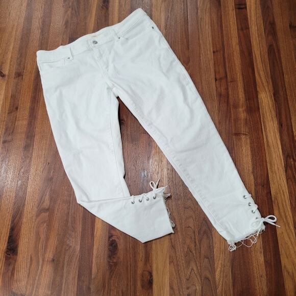 Levi's 711 Skinny Jeans Lace Up Ankle With Raw Hem Fiesty White Y2K Size 33 - Picture 1 of 9